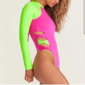 LoveShackFancy × Hurley Neon Colorblock
OnePiece longsleeve Swimsuit size medium